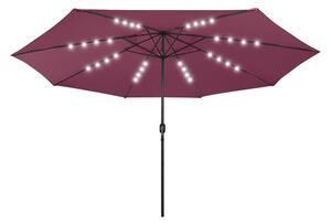 Parasoll med LED-lampor och metallstång 400 cm vinröd - Röd