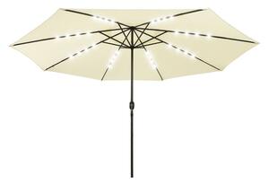 Parasoll med LED-lampor och metallstång 400 cm sandfärgad - Beige
