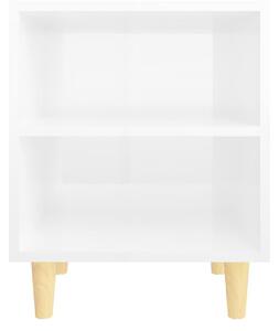 Sängbord med massiva ben vit högglans 40x30x50 cm - Vit
