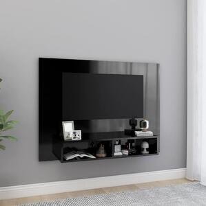 Väggmonterat tv-skåp svart högglans 120x23,5x90 cm spånskiva - Svart