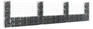 U-formad gabionkorg med 4 stolpar järn 380x20x100 cm - Silver
