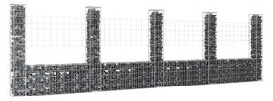 U-formad gabionkorg med 5 stolpar järn 500x20x150 cm - Silver