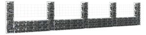 U-formad gabionkorg med 5 stolpar järn 500x20x100 cm - Silver