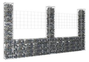 U-formad gabionkorg med 3 stolpar järn 260x20x150 cm - Silver