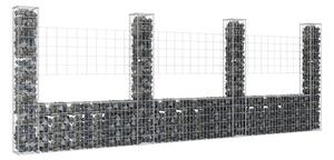 U-formad gabionkorg med 4 stolpar järn 380x20x150 cm - Silver
