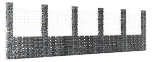 U-formad gabionkorg med 6 stolpar järn 620x20x200 cm - Silver