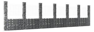 U-formad Gabionkorg med 7 stolpar järn 740x20x200 cm - Silver