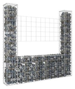 U-formad Gabionkorg med 2 stolpar järn 140x20x150 cm - Silver