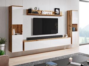 Sadahiro Tv-möbelset Trä/Vit högglans - Natur/Vit