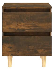 Sängbord med massiva träben rökfärgad ek 40x35x50 cm - Brun