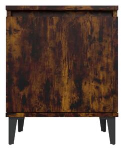 Sängbord med metallben rökfärgad ek 40x30x50 cm - Brun