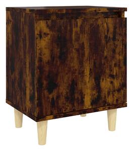 Sängbord med massiva träben rökfärgad ek 40x30x50 cm - Brun