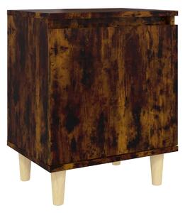 Sängbord med ben i massivt trä 2 st rökfärgad ek 40x30x50 cm - Brun