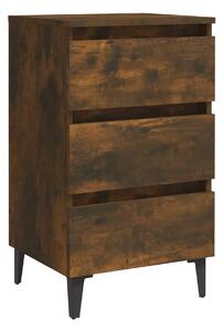 Sängbord med ben i metall rökfärgad ek 40x35x69 cm - Brun