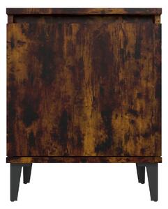 Sängbord med metallben 2 st rökfärgad ek 40x30x50 cm - Brun