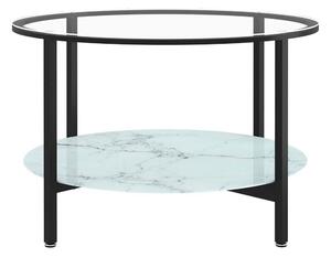Soffbord svart och vit marmor 70 cm härdat glas - Svart