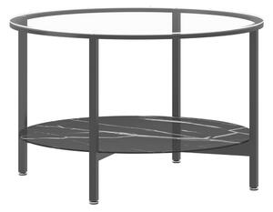 Soffbord svart och svart marmor 70 cm härdat glas - Svart