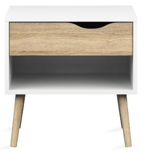 ORINO Sängbord 50 cm med Förvaring Låda + Hylla Vit/Ekfärg -