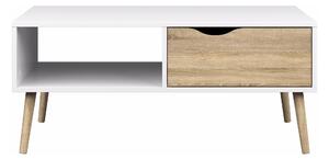 ORINO Soffbord 99 cm med Förvaring Låda + Hylla Vit/Ekfärg -