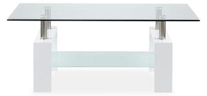 GRUMS Soffbord 110 cm med Förvaring Hylla Glas/Vit/Krom -