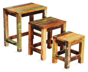 Satsbord set 3 delar vintage återvunnet trä - Brun