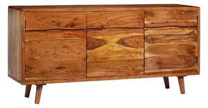 Skänk massivt trä med snidade dörrar 160x40x75 cm - Brun