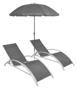 Solsängar med parasoll aluminium svart - Svart