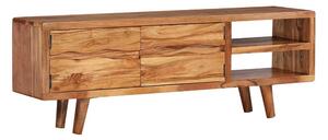 TV-bänk massivt akaciaträ med snidade dörrar 117x30x40 cm - Brun