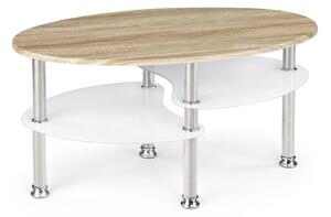 BIELKA Soffbord 90 cm Ovalt med Förvaring Hylla Vit/Ekfärg -