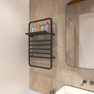Svart handdukstork med timer och hylla | 600x900 mm | Stilren elmodell