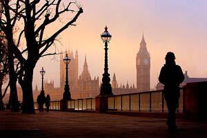 Fotografi Big Ben and Houses Of Parliament on foggy morning, Scott E Barbour