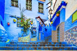 Fotografi Chefchaouen, Morocco. Blue staircase and wall, emicristea