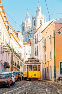 Fotografi Yellow tram on the narrow street, Alexander Spatari