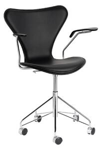 Fritz Hansen - Sjuan 3217 Framsidesklädd Läder Essential Black - Kontorsstolar - Arne Jacobsen - Svart