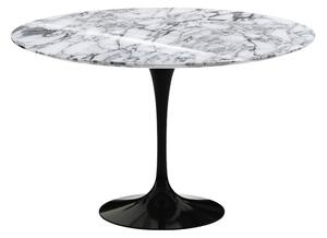 Knoll - Saarinen Round Table - Matbord, Ø 120 cm, Svart underrede, skiva i matt vit Arabescato marmor - Matbord - Eero Saarinen - Svart - Metall/Sten