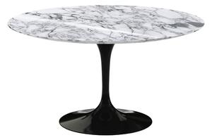 Knoll - Saarinen Round Table - Matbord, Ø 137 cm, Svart underrede, skiva i glansig vit Arabescato marmor - Matbord - Eero Saarinen - Svart - Metall/Sten