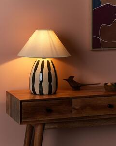 Bordslampa Ljusbeige och svart keramik 41 cm Vit konskärm Handgjord Sängbord Vardagsrum Sovrum Belysning Beliani