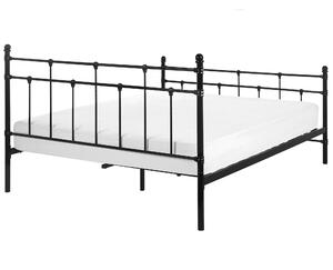 Svart Säng Med Metallram Dekorativ Sänggavel 140 x 200 cm Modern Design Beliani