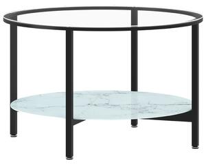 Soffbord svart och vit marmor 70 cm härdat glas