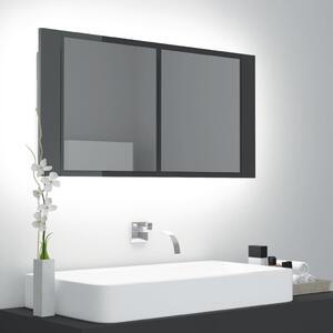 Spegelskåp för badrum LED grå högglans 90x12x45 cm