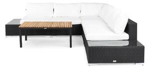 BAHAMAS Loungegrupp Medium + Bord + 2 Sidobord Svart/Teak -