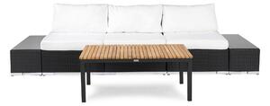 BAHAMAS Loungesoffa 3-sits + Bord + 2 Sidobord Svart/Teak -