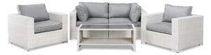 BAHAMAS Loungesoffa 2-sits + Bord Hylla + 2 Fåtöljer Vit -