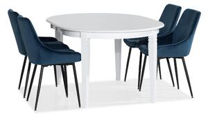 LEVIDE Förlängningsbart Matbord Vit + 4 VIKEN Stol Blå -