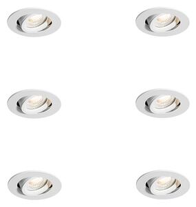 Set med 6 infällda spotlights vita lutningsbara 6,5 cm inkl. LED IP54 Ultra Slim - Pupil
