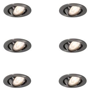 Set van 6 moderne inbouwspots gunmetal GU10 50mm rond kantelbaar - Cisco