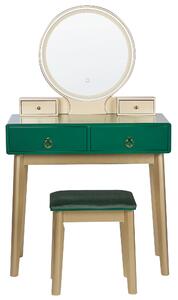 Sminkbord Grön och Guld MDF 4 Lådor LED Spegel Pall Vardagsrumsmöbler Glam Design Sovrum Beliani