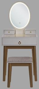 Sminkbord Vit och Guld MDF 3 Lådor LED Spegel Pall Vardagsrumsmöbler Glam Design Sovrum Beliani