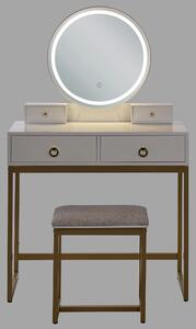 Sminkbord Vit och Guld MDF 4 Lådor LED Spegel Pall Vardagsrumsmöbler Glam Design Sovrum Beliani