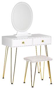 Sminkbord Vit och Guld MDF 2 Lådor LED Spegel Pall Vardagsrumsmöbler Glam Design Sovrum Beliani